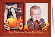 Happy Thanksgiving Photo Card with Autumn Leaves and Pumpkins card