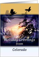Holiday Greetings from Colorado with Snowy Christmas Sunset card