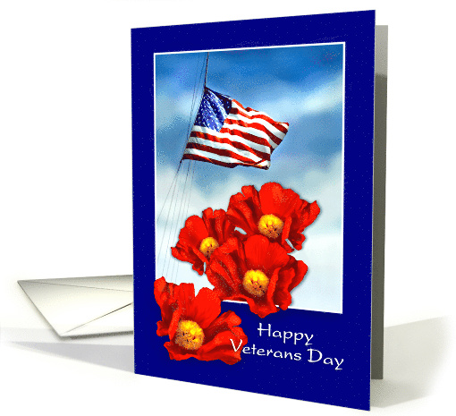 Happy Veterans Day Thank You for Service US Flag Red Poppies card