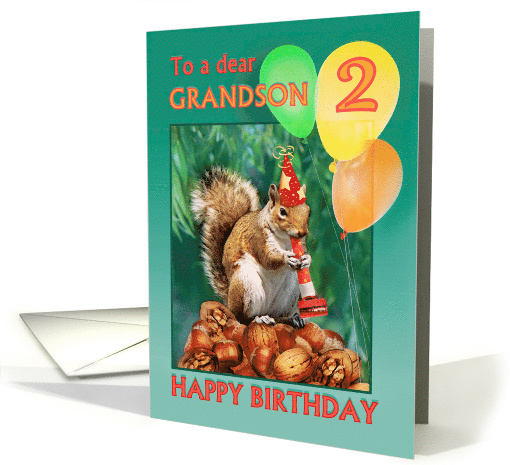 Happy 2nd Birthday Grandson Squirrel and Balloons for Two... (932618)