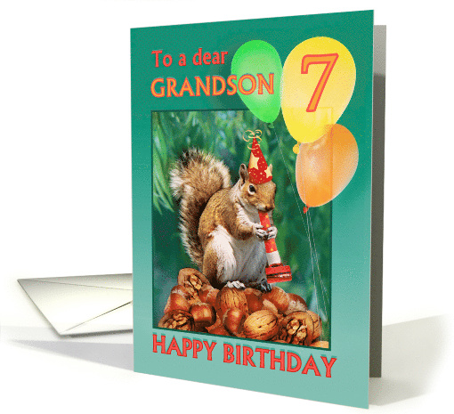 Happy 7th Birthday to Grandson Squirrel and Balloons Seven... (932637)