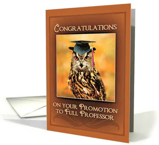 Congratulations on Promotion to Full Professor Owl in Mortarboard card