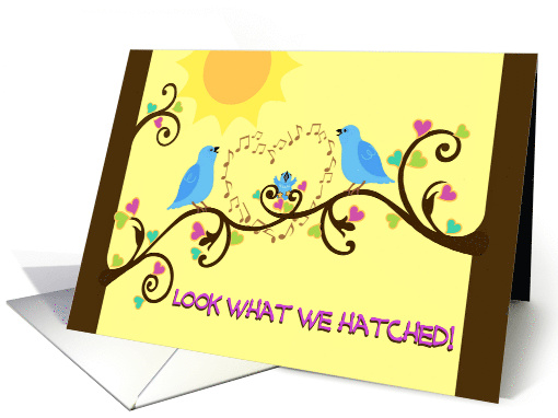 Baby Girl is Here Singing Birds in Tree Announce Baby Girl card