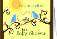 Baby Shower Invitation with Singing Birds and Baby Bird in Tree card