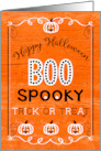 Happy Halloween Card Wishing Trick or Treat with Spooky Words on Wood card