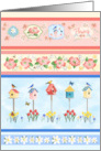 A Spring birthday sprung with a floral stripe of birds & butterflies card