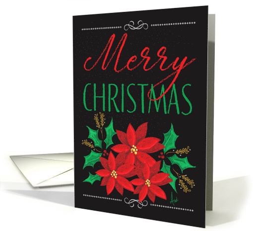 Fun and Festive Christmas Chalk Art Poinsettias card (1543576)