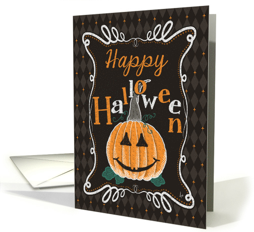 Joyful Jack-o-lantern Chalk art and Halloween Fleur De Lis card