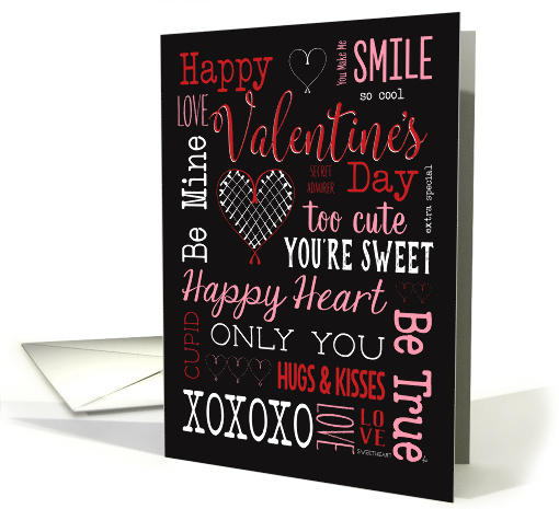 Chalk art Valentine heart and cheerful text with love card (1558168)