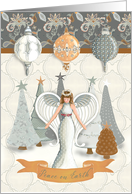 Peace on Earth Angel with Ornate Trees and Silver Bells card