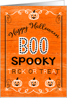 Happy Halloween Card Wishing Trick or Treat with Spooky Words on Wood card