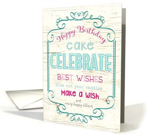 Birthday Greetings and Fun Phrases in Typography on Wood card