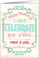 Birthday Greetings and Fun Phrases in Typography on Wood card