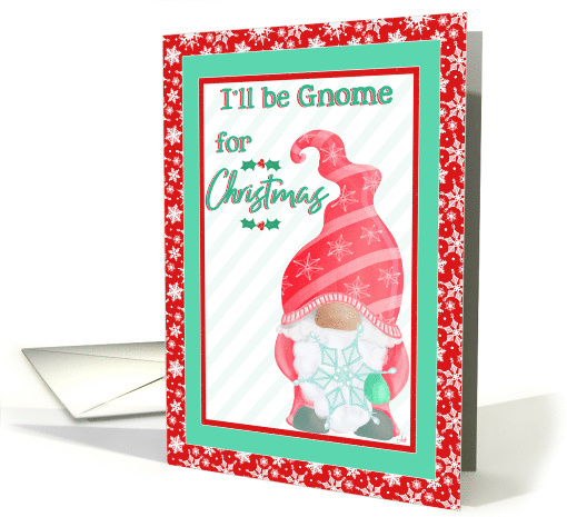 Christmas Gnome holding Snowflake surrounded by Flurries card