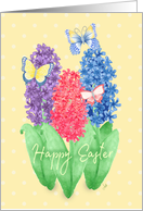 Happy Easter Greetings with Hyacinths and Butterflies card