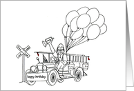 Birthday Parade with Fireman and Balloons card