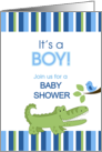 Alligator and Blue Bird Striped Boy Baby Shower Card