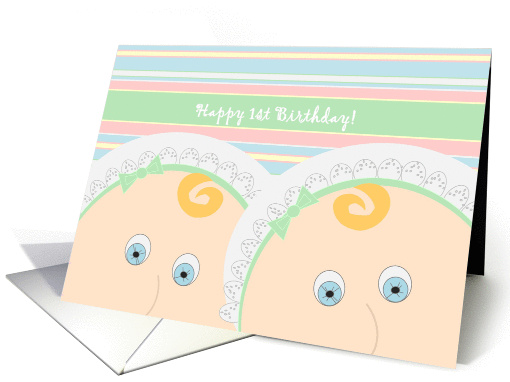 Happy 1st Birthday Twins! - Baby Faced Wishes card (1001171)