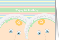 Happy 1st Birthday Twins! - Baby Faced Wishes card