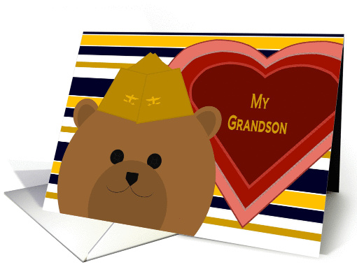 Grandson - Stylized Naval Aviator Bear - Valentine card (1002885)