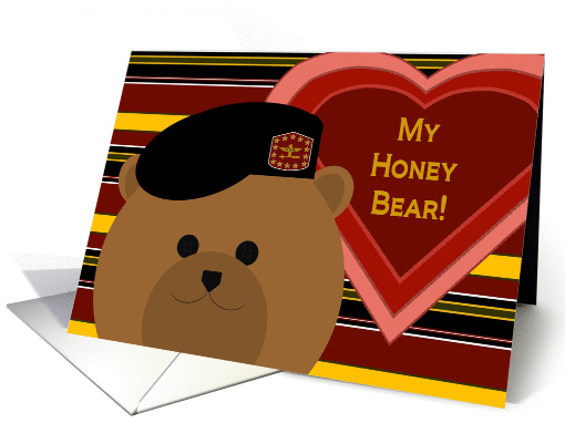Honey Bear/ Boyfriend - U. S. Army Black Beret Bear - Valentine card