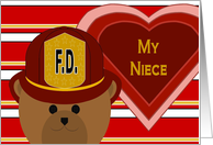 Niece - Firefighter Bear - Love & Pride Valentine card