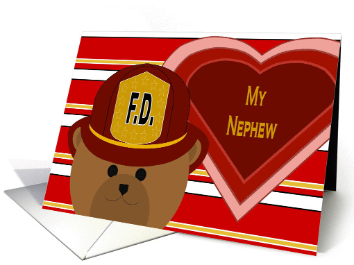 Nephew - Firefighter Bear - Love & Pride Valentine card (1009507)