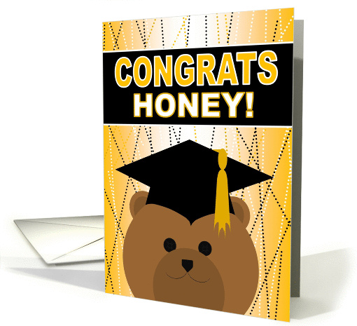 Honey - Wife - Any Graduation Celebration with Cap & Gown Bear card