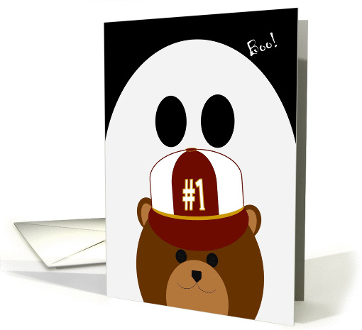 Missing My Boy Halloween Card - Bear with #1 Ballcap & Ghost card