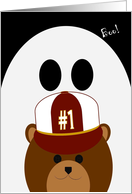 Missing Grandson Halloween Card - Bear with #1 Ballcap & Ghost card