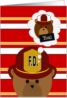 Cute Firefighter Thinking of Nephew card