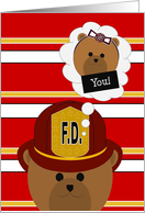 Cute Firefighter Thinking of Granddaughter card