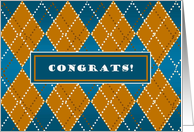 Congrats! From Both of Us - Blue Gold Argyle Card
