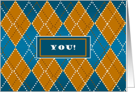 Welcome Home Son - Teal & Gold Argyle card