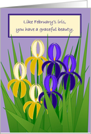 Friend February Iris Birthday Card