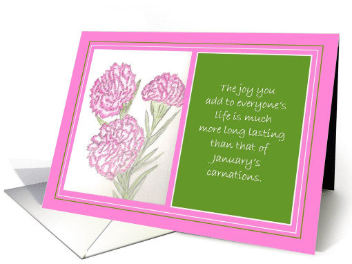 Drawn Carnation January Birthday card (889318)