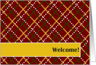 Welcome! To Our Group/Club - Red & Gold Plaid Greetings card