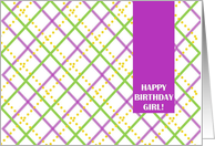 Happy Birthday Tween Girl! Pink and Green Plaid card
