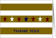 Patriotic Red, White & Blue Stars Gold Stripes Thank You - Blank card