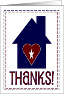 Patriotic Colors Heartfilled House - Thank You Blank Card