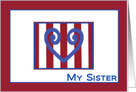 Sister - True Blue Heart - Thank You for Your Service card
