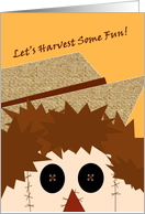 Fall / Autumn Party Invitation, Harvest Some Fun, Cute Scarecrow card