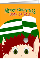 Merry Christmas Both of You! - Cute Elf Pauses to Wish You card