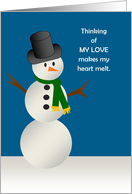 Snowman with Melty Heart - Missing You Military Deployed Partner card