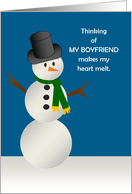 Snowman with Melty Heart - Missing You Military Deployed Boyfriend card