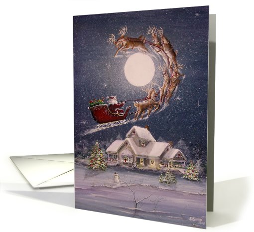 Folk Art Merry Christmas Santa Reindeer card (764915)