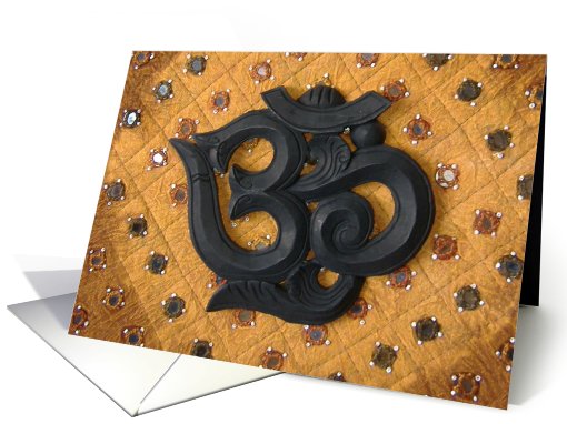 OM wooden carving Happy Birthday Indian Fabric card (789406)