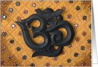 OM wooden carving Happy Birthday Indian Fabric card