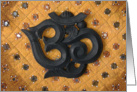 OM wooden carving Happy Birthday Indian Fabric card