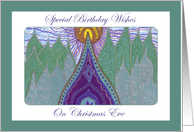 Special Birthday Wishes on Christmas Eve Whimsical Evergreen Trees card